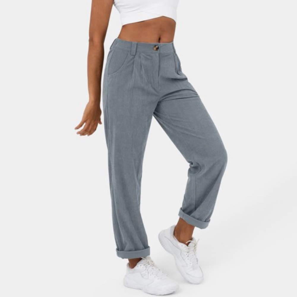 Casual High-Rise Pleated Straight-Leg Pants - Slate Blue